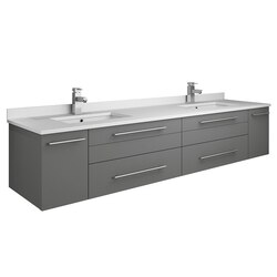 FRESCA FCB6172GR-UNS-D-CWH-U LUCERA 72 INCH GRAY WALL HUNG MODERN BATHROOM CABINET WITH TOP AND DOUBLE UNDERMOUNT SINKS