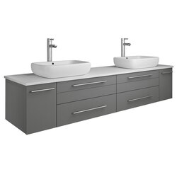 FRESCA FCB6172GR-VSL-D-CWH-V LUCERA 72 INCH GRAY WALL HUNG MODERN BATHROOM CABINET WITH TOP AND DOUBLE VESSEL SINKS