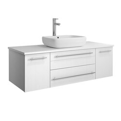 FRESCA FCB6148WH-VSL-CWH-V LUCERA 48 INCH WHITE WALL HUNG MODERN BATHROOM CABINET WITH TOP AND VESSEL SINK