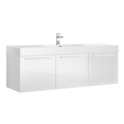 FRESCA FCB8093WH-I VISTA 60 INCH WHITE WALL HUNG SINGLE SINK MODERN BATHROOM CABINET WITH INTEGRATED SINK