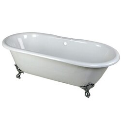 KINGSTON BRASS VCT7D663013NB AQUA EDEN 66 INCH CAST IRON DOUBLE ENDED CLAWFOOT BATHTUB W/ 7 INCH FAUCET DRILLINGS