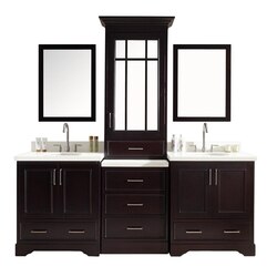 ARIEL M085D STAFFORD 85 INCH DOUBLE SINK VANITY SET WITH CENTER MEDICINE CABINET AND 2 FRAMED MIRRORS