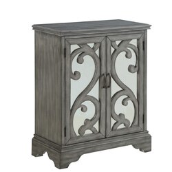 INFURNITURE AC1817-32-GR 32 INCH GREY RUSTIC STYLE ACCENT CABINET WITH TWO MIRRORED DOORS