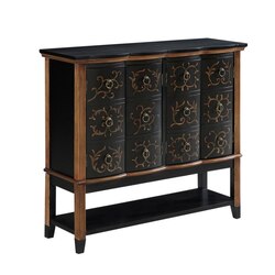 INFURNITURE AC1821-47-BG 47 INCH ORIENTAL ACCENT CABINET WITH TWO STYLED DOORS IN BLACK AND GOLD