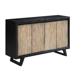 INFURNITURE AC1827-57-BW 57 INCH BLACK CREDENZA ACCENT CABINET WITH FOUR RUSTIC WHITE WOODEN GRAIN DOORS