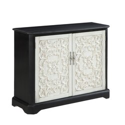 INFURNITURE AC1833-46-BW 47 INCH BLACK ACCENT CABINET WITH TWO FLORAL STYLED WHITE DOORS