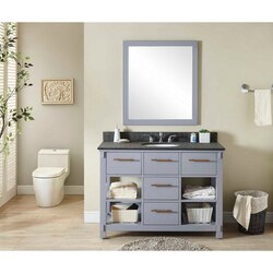 INFURNITURE IN3848-G+MG TOP 48 INCH SINGLE SINK BATHROOM VANITY IN GREY WITH POLISHED TEXTURED SURFACE GRANITE TOP