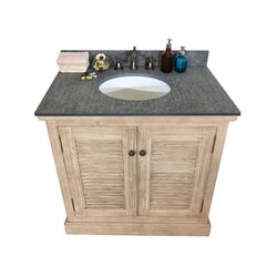 INFURNITURE WK1936+MG TOP 36 INCH SOLID WOOD SINGLE SINK VANITY WITH POLISHED TEXTURED SURFACE GRANITE TOP