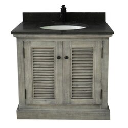 INFURNITURE WK1936-G+WK TOP 36 INCH RUSTIC SOLID FIR SINGLE SINK VANITY IN GREY DRIFTWOOD WITH LIMESTONE TOP