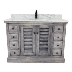 INFURNITURE WK1948-G+CW TOP 48 INCH RUSTIC SOLID FIR SINGLE SINK VANITY IN GREY DRIFTWOOD WITH CARRARA WHITE MARBLE TOP