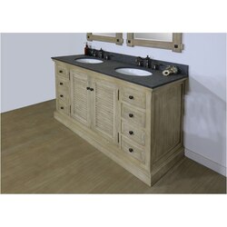 INFURNITURE WK1960+MG TOP 60 INCH SOLID RECYCLED FIR DOUBLE SINK VANITY WITH POLISHED TEXTURED SURFACE GRANITE TOP
