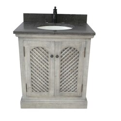 INFURNITURE WK8131-G+WK TOP 30 INCH RUSTIC SOLID FIR SINK VANITY IN GREY DRIFTWOOD WITH LIMESTONE TOP