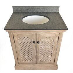 INFURNITURE WK8136+MG TOP 36 INCH SOLID RECYCLED FIR SINK VANITY WITH POLISHED TEXTURED SURFACE GRANITE TOP