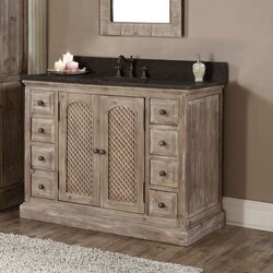 INFURNITURE WK8148+WK TOP 48 INCH SOLID RECYCLED FIR SINGLE SINK VANITY WITH LIMESTONE TOP