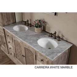 INFURNITURE WK8160+CW TOP 60 INCH SOLID RECYCLED FIR DOUBLE SINK VANITY WITH CARRARA WHITE MARBLE TOP