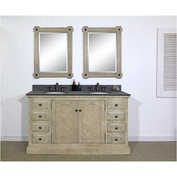 INFURNITURE WK8160+MG TOP 60 INCH SOLID RECYCLED FIR DOUBLE SINK VANITY WITH POLISHED TEXTURED SURFACE GRANITE TOP
