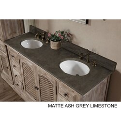 INFURNITURE WK8160+WK TOP 60 INCH SOLID RECYCLED FIR DOUBLE SINK VANITY WITH LIMESTONE TOP