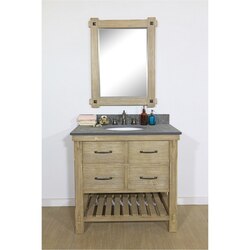 INFURNITURE WK8236+MG TOP 36 INCH RUSTIC SOLID FIR SINGLE SINK VANITY WITH POLISHED TEXTURED SURFACE GRANITE TOP