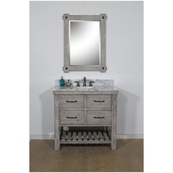 INFURNITURE WK8236-G+CW TOP 36 INCH RUSTIC SOLID FIR SINGLE SINK VANITY IN GREY DRIFTWOOD WITH CARRARA WHITE MARBLE TOP