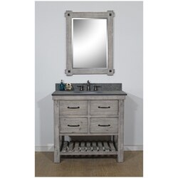 INFURNITURE WK8236-G+MG TOP 36 INCH RUSTIC SOLID FIR SINGLE SINK VANITY IN GREY DRIFTWOOD WITH POLISHED TEXTURED SURFACE GRANITE TOP