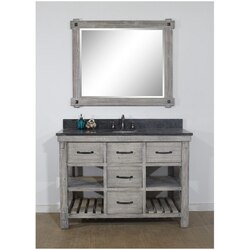 INFURNITURE WK8248-G+WK TOP 48 INCH RUSTIC SOLID FIR SINGLE SINK VANITY IN GREY DRIFTWOOD WITH LIMESTONE TOP