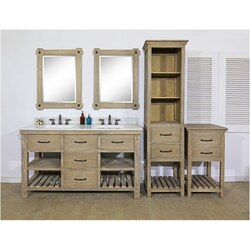 INFURNITURE WK8260+AP TOP 60 INCH RUSTIC SOLID FIR DOUBLE SINK VANITY WITH ARCTIC PEARL QUARTZ MARBLE TOP