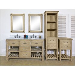 INFURNITURE WK8260+CW TOP 60 INCH RUSTIC SOLID FIR DOUBLE SINK VANITY WITH CARRARA WHITE MARBLE TOP