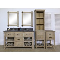INFURNITURE WK8260+WK TOP 60 INCH RUSTIC SOLID FIR DOUBLE SINK VANITY WITH LIMESTONE TOP