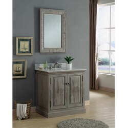 INFURNITURE WK8336+CW TOP 36 INCH SOLID RECYCLED FIR SINK VANITY IN GREY WITH CARRARA WHITE MARBLE TOP