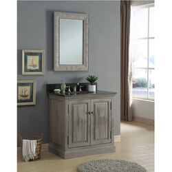 INFURNITURE WK8336+WK TOP 36 INCH SOLID RECYCLED FIR SINK VANITY IN GREY WITH LIMESTONE TOP