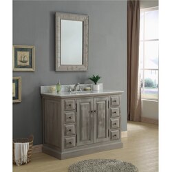 INFURNITURE WK8348+CW TOP 48 INCH SOLID RECYCLED FIR SINGLE SINK VANITY IN GREY WITH CARRARA WHITE MARBLE TOP