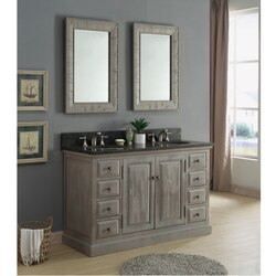 INFURNITURE WK8360+WK TOP 60 INCH SOLID RECYCLED FIR DOUBLE SINK VANITY IN GREY WITH LIMESTONE TOP
