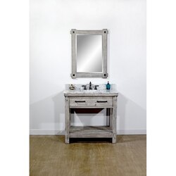 INFURNITURE WK8436-G+CW TOP 36 INCH RUSTIC SOLID FIR SINGLE SINK VANITY IN GREY DRIFTWOOD WITH CARRARA WHITE MARBLE TOP