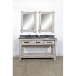 INFURNITURE WK8460+MG TOP 60 INCH RUSTIC SOLID FIR DOUBLE SINK VANITY WITH POLISHED TEXTURED SURFACE GRANITE TOP