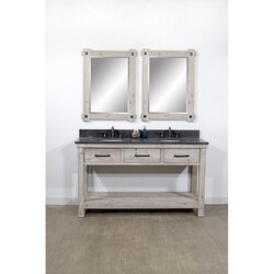 INFURNITURE WK8460+WK TOP 60 INCH RUSTIC SOLID FIR DOUBLE SINK VANITY WITH LIMESTONE TOP