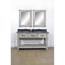INFURNITURE WK8460-G+WK TOP 60 INCH RUSTIC SOLID FIR DOUBLE SINK VANITY IN GREY DRIFTWOOD WITH LIMESTONE TOP