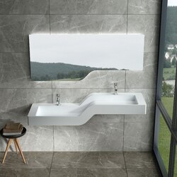 INFURNITURE WS-WS-VP12-G 59 INCH POLYSTONE HISAND HERS WALL MOUNTED SINK ONLY IN GLOSSY WHITE