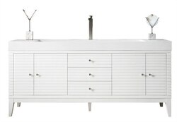JAMES MARTIN 210-V72S-GW-DGG LINEAR 72 INCH SINGLE VANITY IN GLOSSY WHITE WITH GLOSSY DARK GRAY SOLID SURFACE TOP