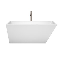 WYNDHAM COLLECTION WCBTK150159ATP11 HANNAH 59 INCH FREESTANDING BATHTUB IN WHITE WITH FLOOR MOUNTED FAUCET, DRAIN AND OVERFLOW