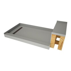 TILE REDI RT3048L-RB30-KIT-2.5 BASE'N BENCH 30 D X 60 W INCH FULLY INTEGRATED SHOWER PAN KIT WITH LEFT PVC DRAIN, LEFT TRENCH WITH DESIGNER GRATE AND WITH BENCH RB4812
