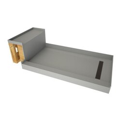 TILE REDI RT3048R-RB30-KIT-2.5 BASE'N BENCH 30 D X 60 W INCH FULLY INTEGRATED SHOWER PAN KIT WITH RIGHT PVC DRAIN, RIGHT TRENCH WITH DESIGNER GRATE AND WITH BENCH RB4812