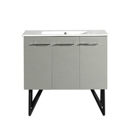SWISS MADISON SM-BV233 ANNECY 36 INCH SINGLE BATHROOM VANITY IN BRUSHED ALUMINUM WITH WHITE BASIN, TWO DOORS AND ONE DRAWER