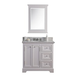WATER-CREATION DE36CW01PW-B24000000 DERBY 36 PURE WHITE SINGLE SINK CARRARA MARBLE BATHROOM VANITY WITH MATCHING MIRROR