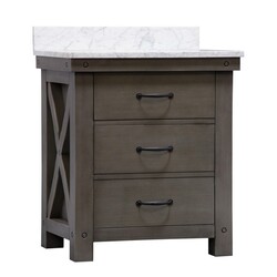 WATER-CREATION AB30CW03GG-000000000 ABERDEEN 30 INCH GRIZZLE GREY SINGLE SINK BATHROOM VANITY WITH CARRARA WHITE MARBLE COUNTER TOP