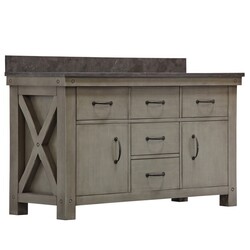 WATER-CREATION AB60BL03GG-A24000000 ABERDEEN 60 INCH GRIZZLE GREY DOUBLE SINK BATHROOM VANITY WITH MIRRORS AND BLUE LIMESTONE COUNTER TOP