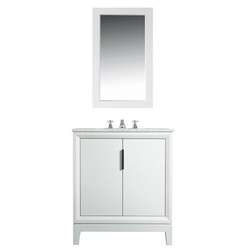 WATER-CREATION EL30CW01PW-R21TL1201 ELIZABETH 30 INCH SINGLE SINK CARRARA WHITE MARBLE VANITY IN PURE WHITE WITH MATCHING MIRROR AND LAVATORY FAUCET