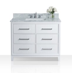 ANCERRE DESIGNS VTS-ELLIE-42-W-CW ELLIE 42 INCH BATH VANITY SET IN WHITE WITH ITALIAN CARARRA WHITE MARBLE VANITY TOP AND WHITE UNDERMOUNT BASIN, NO MIRROR