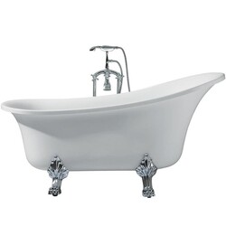 ARIEL PLATINUM PS006-6327 ISABELLA 63 INCH OVAL CLAWFOOT, ACRYLIC BATHTUB WITH RIGHT DRAIN IN WHITE