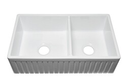 EMPIRE INDUSTRIES SP33DG SUTTON PLACE 33 INCH FARMHOUSE FIRECLAY DOUBLE BOWL KITCHEN SINK IN WHITE WITH GRID AND STRAINER