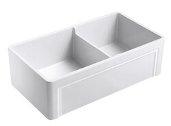 EMPIRE INDUSTRIES OL33DG OLDE LONDON 33 INCH FARMHOUSE FIRECLAY DOUBLE BOWL KITCHEN SINK IN WHITE WITH GRID AND STRAINER